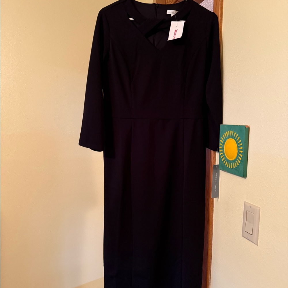 London Times Elegant Black Long Sleeve Dress NWT